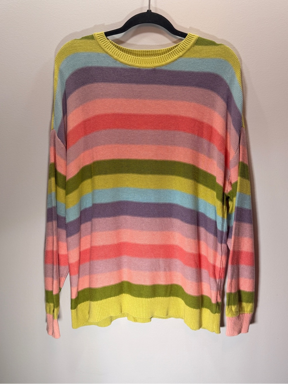 Torrid Women’s Pastel Multi-Stripe Crewneck Sweater - Pink, Coral & Lime